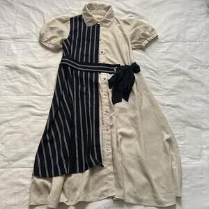 Axes Femme Poetique Cream navy striped midi dress removable belt Size medium